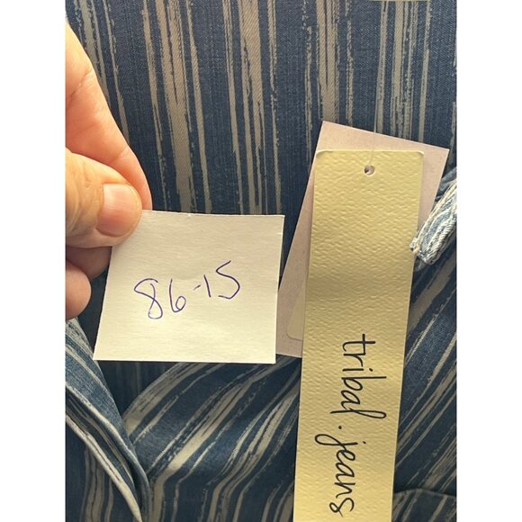 NWT Tribal Jeans Eclipse Striped Button-Up Shirt BUTTON BACK Size L Lyocell - Picture 12 of 12